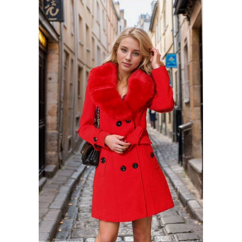 Woolen Coats Manufacturer - Liu Ming 2025 Women Autumn Winter Thick Fur Collar Double Side