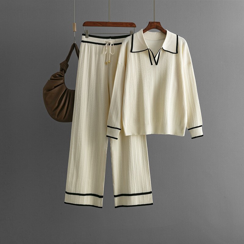 Women Two Piece Set Manufacturer - Liu Ming Autumn Winter Knitted Long Sleeve Tops + Pants