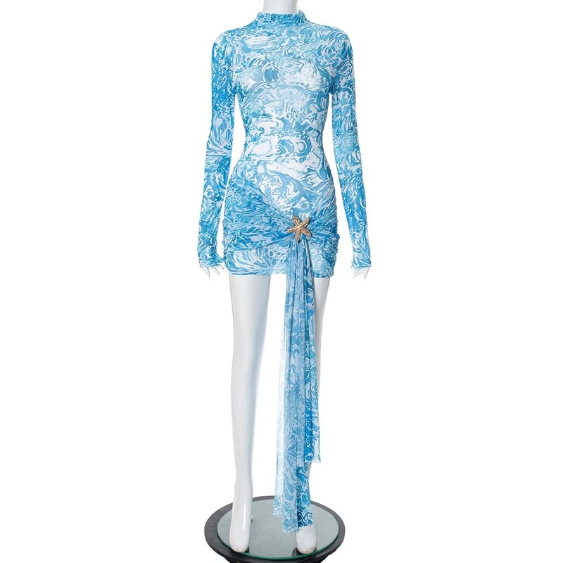 Floral Woven Dress Manufacturer - Women European American Summer Slim Pleated Long Sleeve