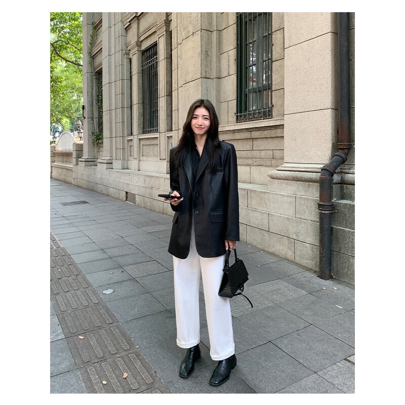 Leather Jacket Manufacturer - Liu Ming 2025 Women Korean Casual Long Sleeve Pu Blazers