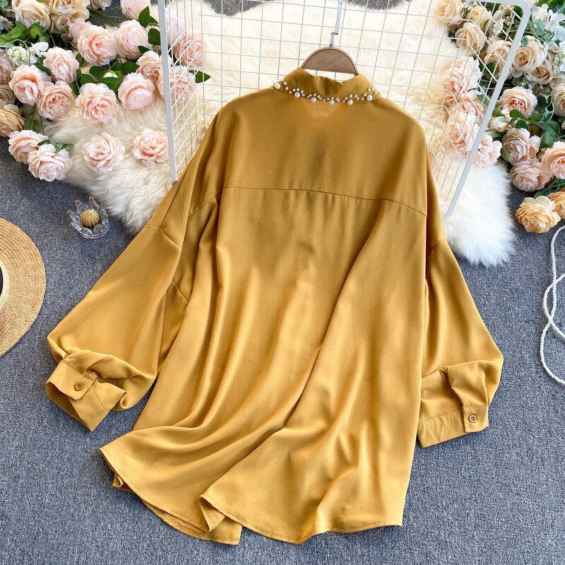 Retro Blouse Manufacturer - Liu Ming 2024 Women Loose Puff Sleeve Front Button Decoration