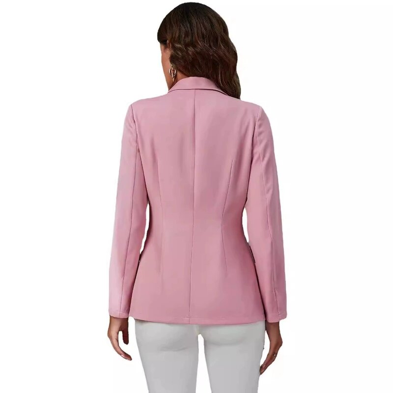Women Blazer Manufacturer - Elegant V-neck Solid Long Sleeve Single Button Work Office Jacket