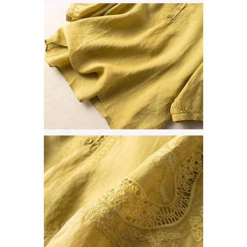 Retro V-Neck Shirt Manufacturer - Women Lightweight Breathable Summer Casual Office Daily