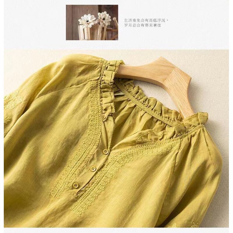 Retro V-Neck Shirt Manufacturer - Women Lightweight Breathable Summer Casual Office Daily