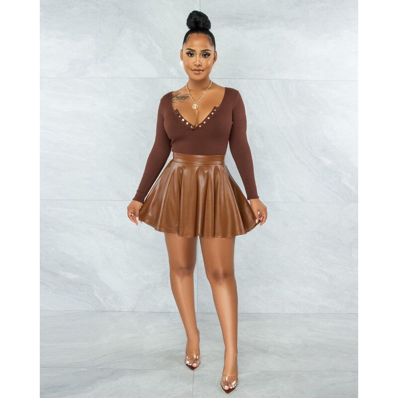 Mini Skirt Manufacturer - Liu Ming 2025 Women Streetwear Pleated Faux Leather A Line