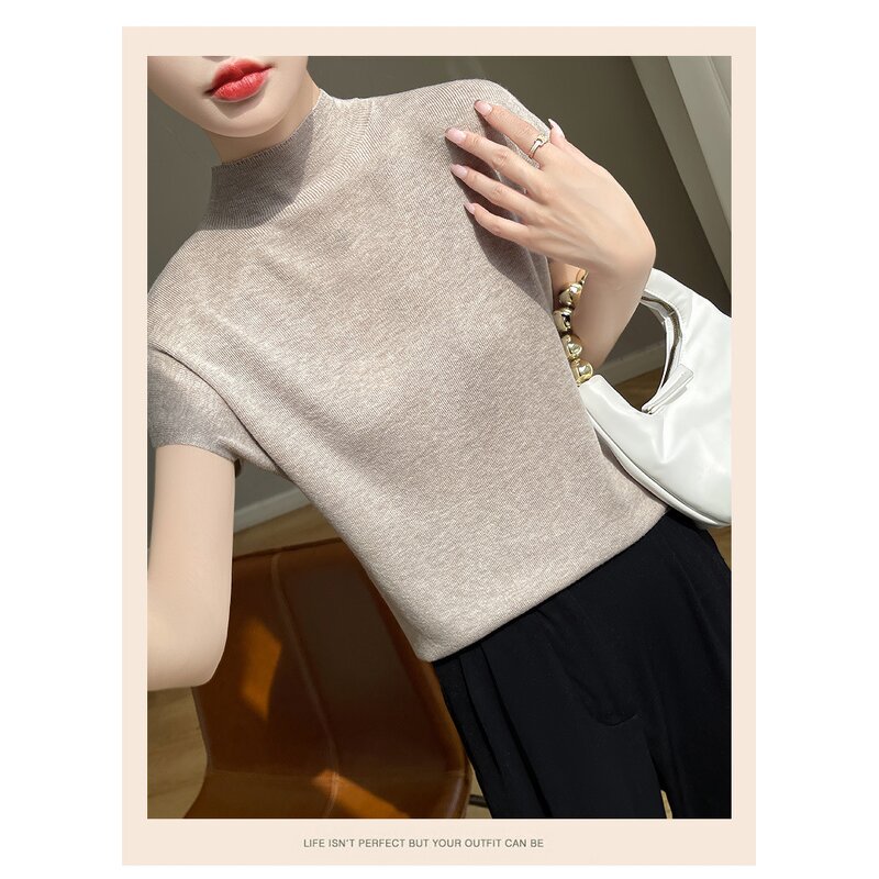 Woolen T-Shirts Manufacturer - Liu Ming Women Casual Eco-Friendly Spring Half Turtle Neck