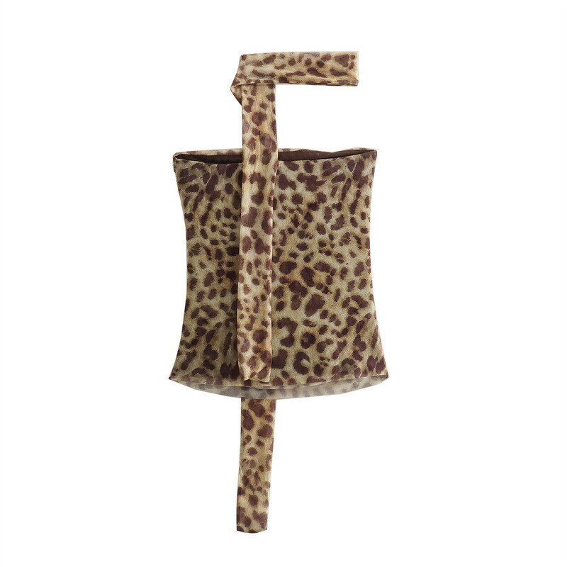 Women Two Piece Set Manufacturer - Liu Ming 2024 Strapless Leopard Printed Pleated Tops + Skirt