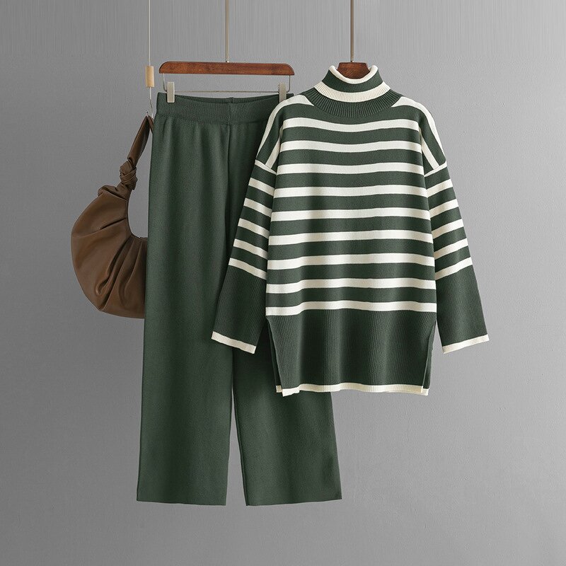 Women Two Piece Set Manufacturer - Liu Ming 2025 Autumn Winter Turtleneck Sweater + Straight Pants