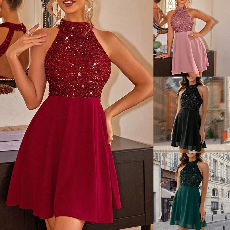Short Party Dress Manufacturer - 2026 Halter Backless Sequined for Club Prom