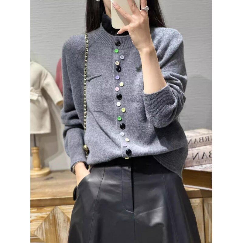 Knit Cardigan Manufacturer - Liu Ming 2025 Women Autumn Winter Casual Loose Round Neck Wool