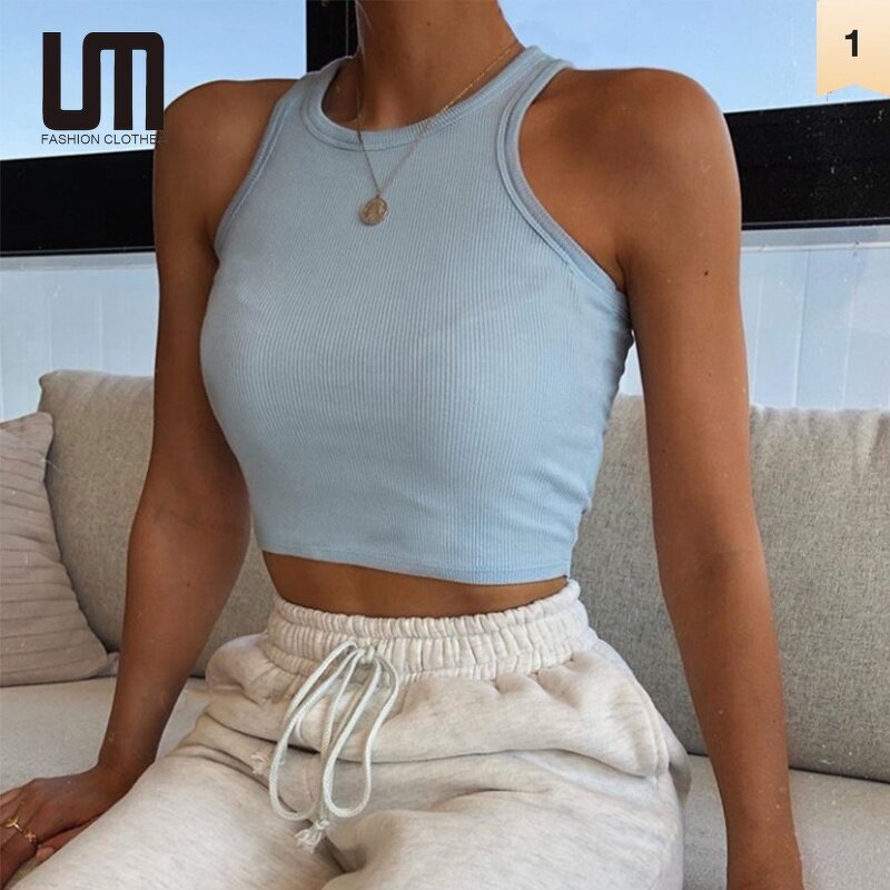 Crop Top Manufacturer - Liu Ming Women Summer Ribbed Wholesale Basic Sports Seamless Knitted