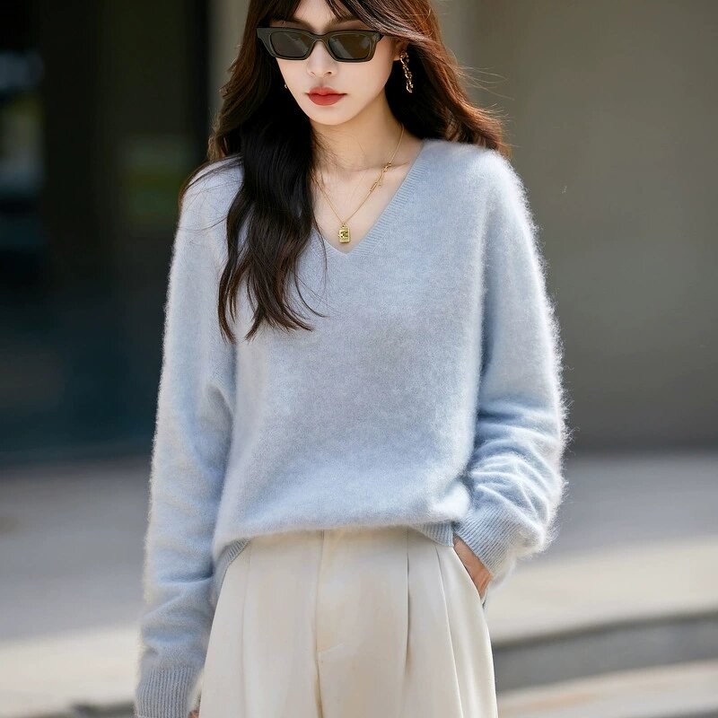 Knitwear Sweater Manufacturer - 2026 Women V-Neck Pullover Soft Oversized Casual Winter Thick