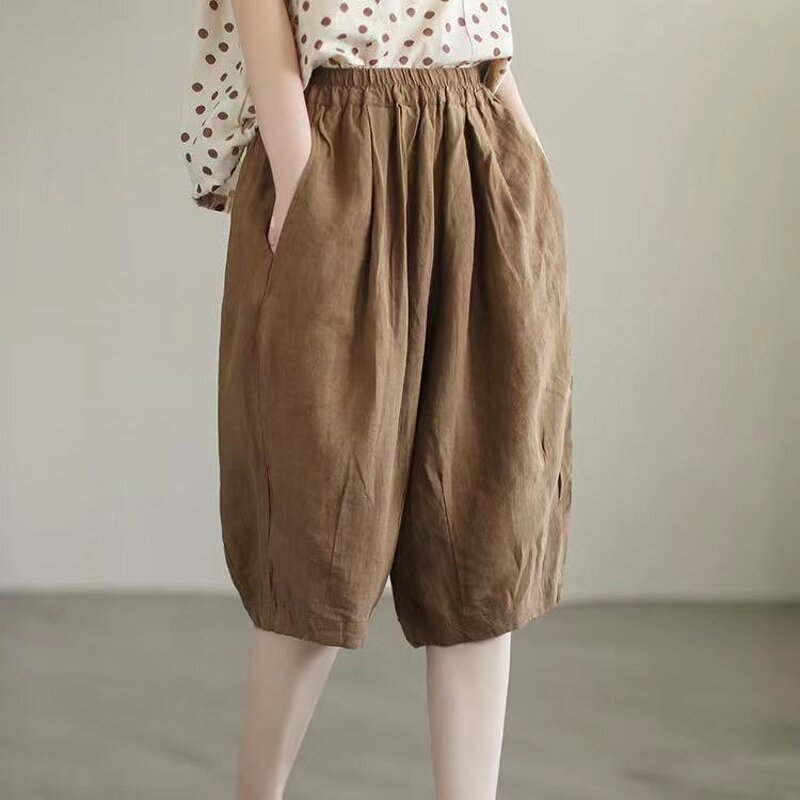 Wide Leg Trousers Manufacturer - 2025 Women Elastic Waist Summer Breathable Loose Cotton Palazzo