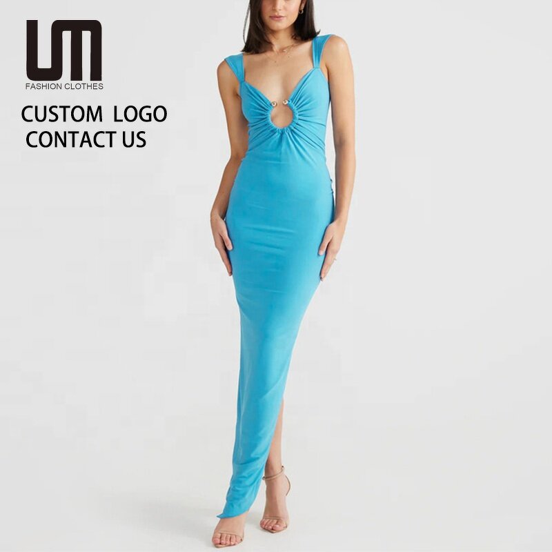 Maxi Dress Manufacturer - 2026 Deep V-Neck Backless Ruched Sleeveless Summer Party