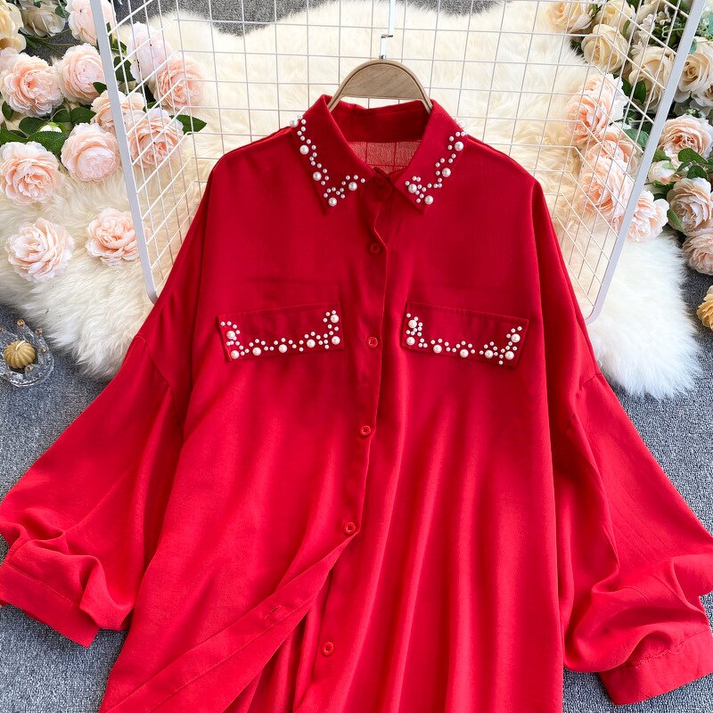 Retro Blouse Manufacturer - Liu Ming 2024 Women Loose Puff Sleeve Front Button Decoration