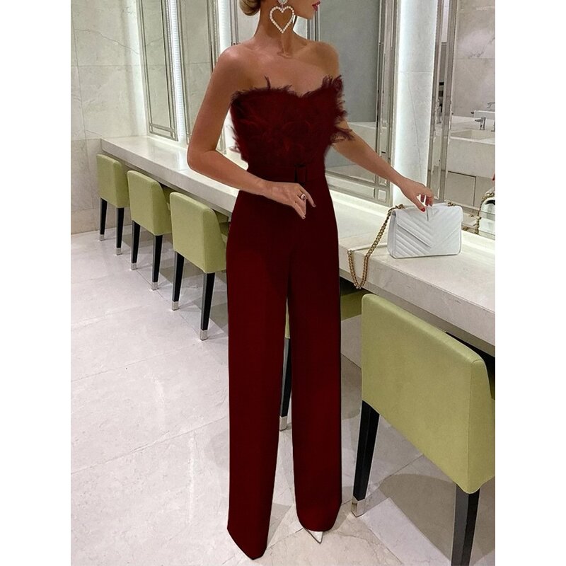Bodysuit Jumpsuit Manufacturer - 2025 Women Sexy Feather Sleeveless Elegant Clubwear Wholesale