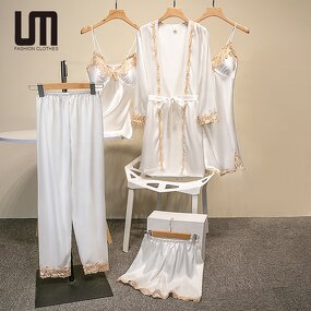 Pajama Set Manufacturer - Liu Ming 2025 Women Elegant Satin Lace Patchwork Loose Nightwear