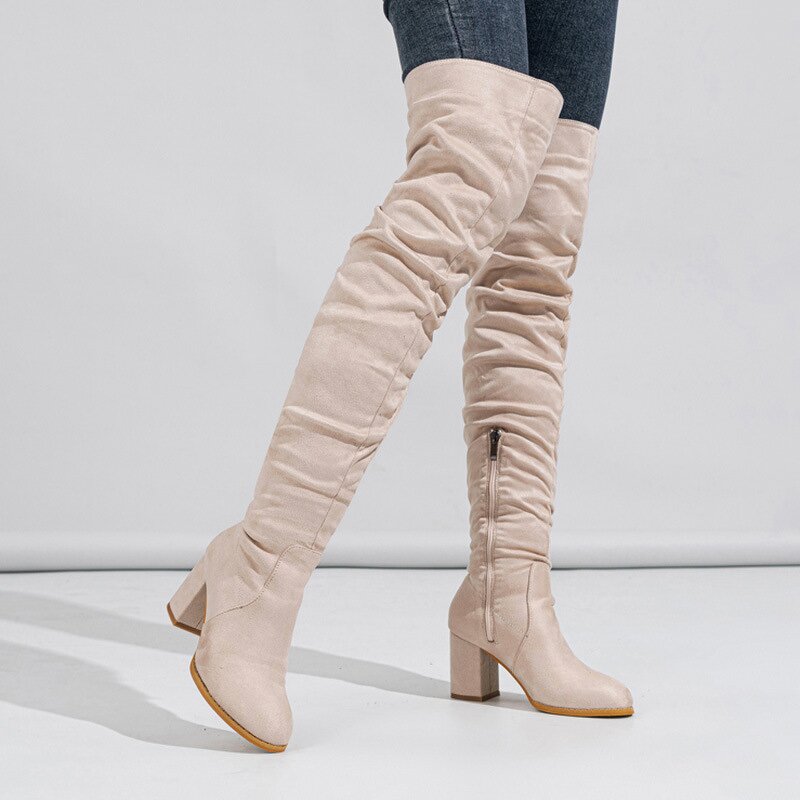 High Heel Shoes Manufacturer - Liu Ming 2025 Women Winter Over Knee Square Toe Chunky