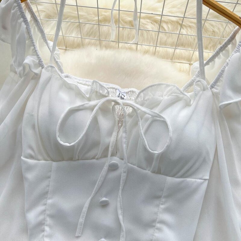 Chiffon Blouse Manufacturer - Liu Ming Women Summer Sexy Flare Sleeve Ruffle Halter Backless