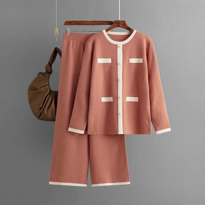 Women Two Piece Set Manufacturer - Liu Ming 2025 Autumn Winter V Neck Sweater Casual Knitted