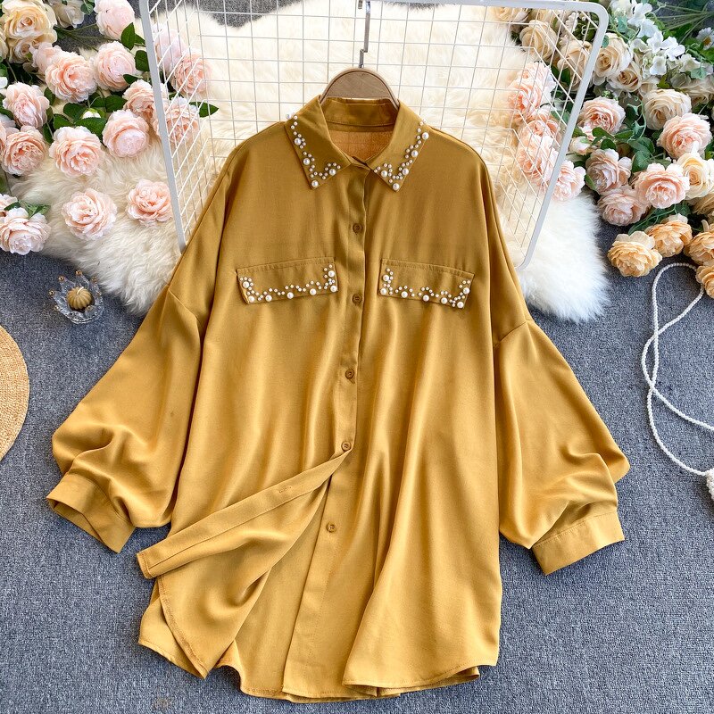 Retro Blouse Manufacturer - Liu Ming 2024 Women Loose Puff Sleeve Front Button Decoration