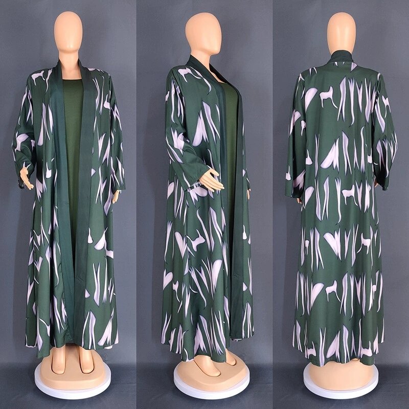 Women Two Piece Set Manufacturer - 2025 African Print Long Open Front Cardigan & Dress
