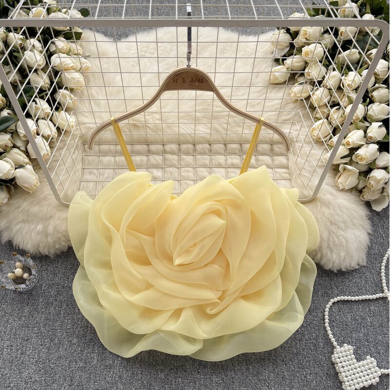 Tank Tops Manufacturer - Liu Ming 2024 Women Summer Sexy Sleeveless 3D Flowers Mesh Petals