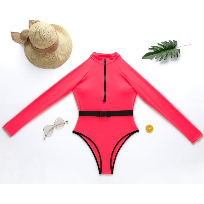 One Piece Swimsuit Manufacturer - Liu Ming Custom Logo Women Long Sleeve Surfing Swimwear Beachwear