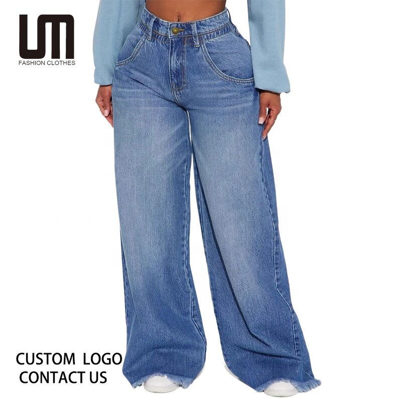 Baggy Jeans Manufacturer - 2026 Tassel High Waist Wide Leg Washed Denim Trousers