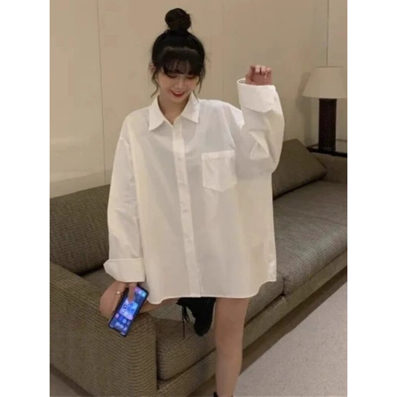 Long Sleeve Shirt Manufacturer - 2026 Korean Loose-Fit Spring Autumn White Outerwear