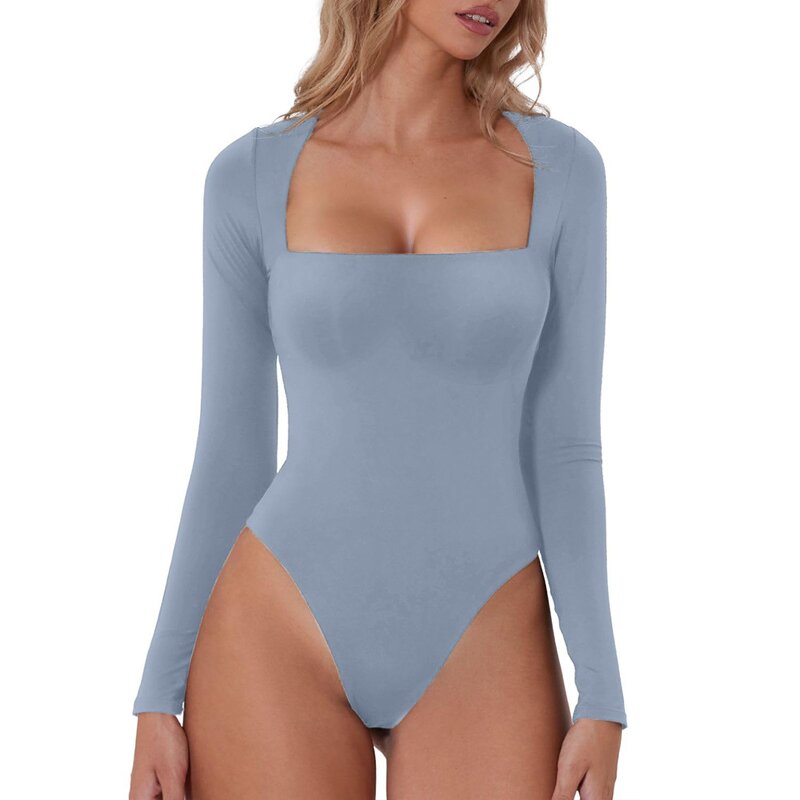 Bodysuits Jumpsuit Manufacturer - Liu Ming Women Sexy Square Collar Long Sleeve Knitted Tights