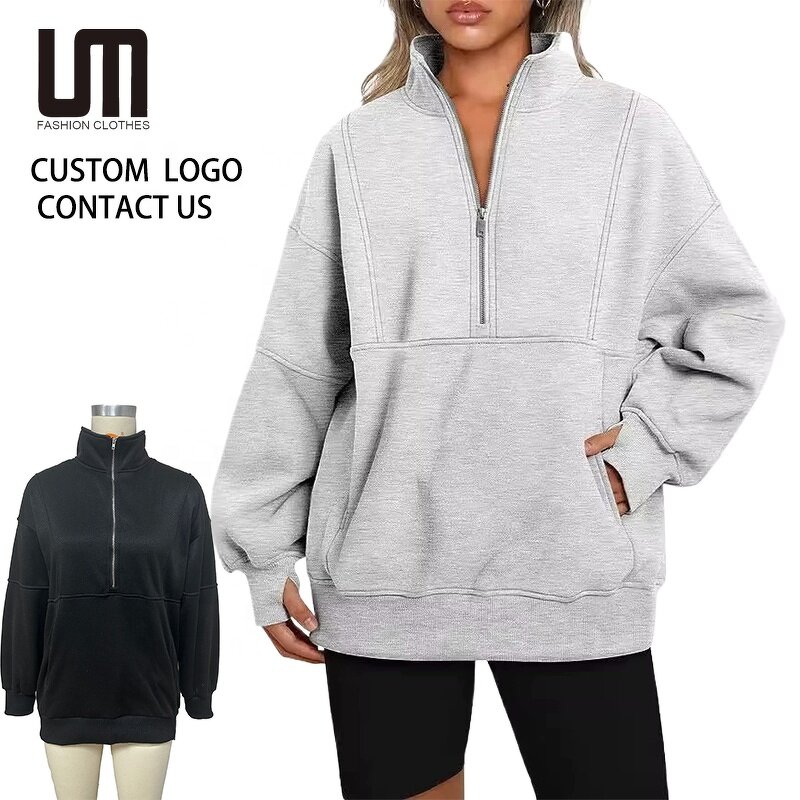 Sweatshirt Manufacturer - 2025 Women Y2K Winter Custom Logo Zipper Oversized Streetwear