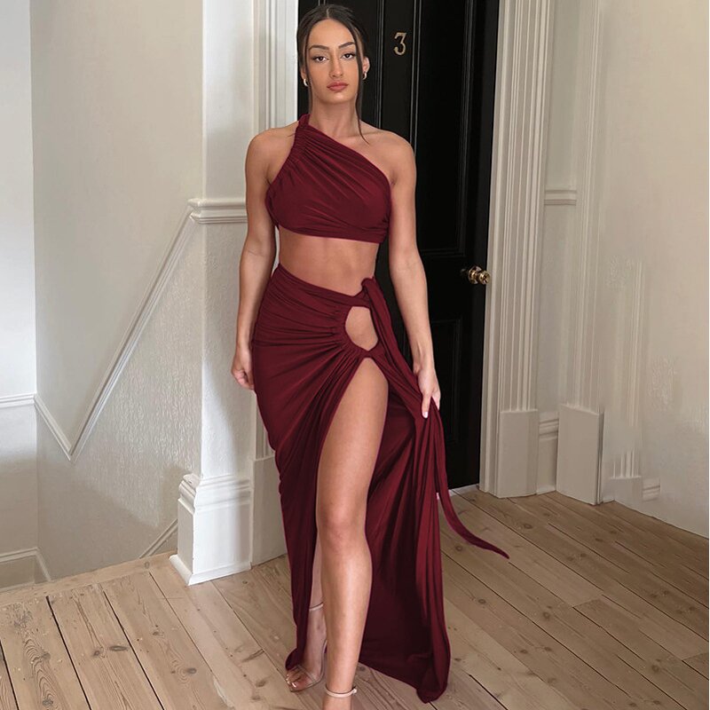 Maxi Skirt Set Manufacturer - Liu Ming 2024 Women Sexy Sleeveless Backless One Shoulder Slit