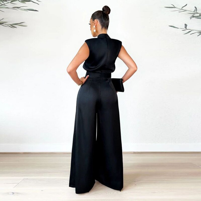 Rompers Jumpsuit Manufacturer - OEM ODM Women Sleeveless Wide Leg Slim Elegant One Piece