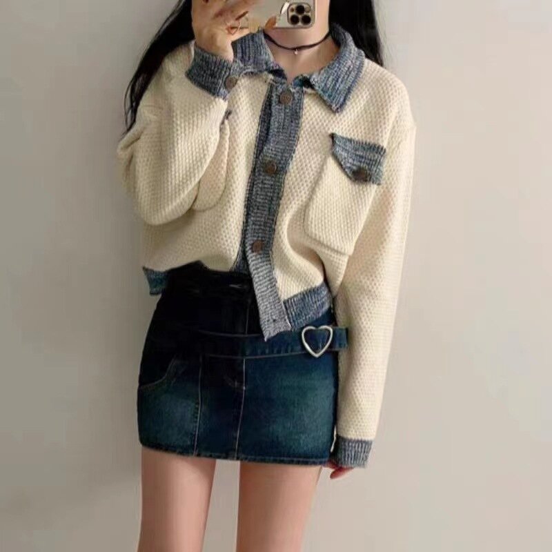 Knitted Cardigan Manufacturer - Liu Ming 2025 Women Autumn Patchwork Color Short Sweater