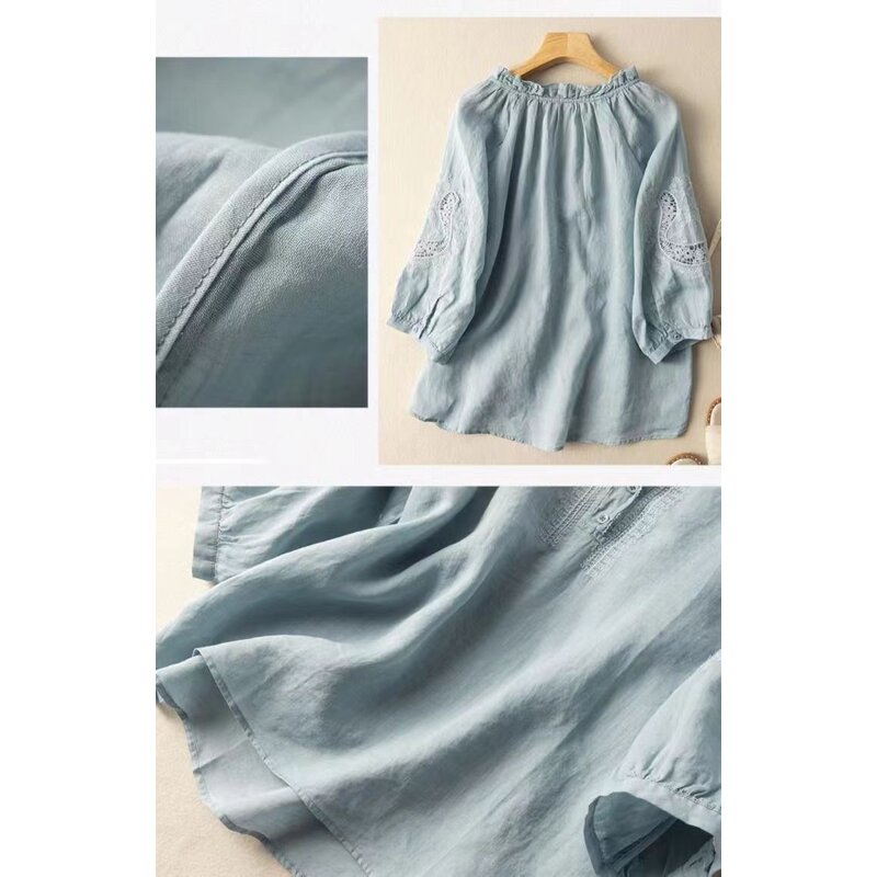 Retro V-Neck Shirt Manufacturer - Women Lightweight Breathable Summer Casual Office Daily