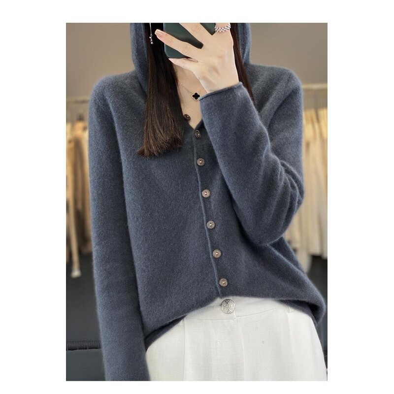 Hoodie Cardigan Manufacturer - Liu Ming 2025 Women Autumn Winter 100% Wool Loose Knitted