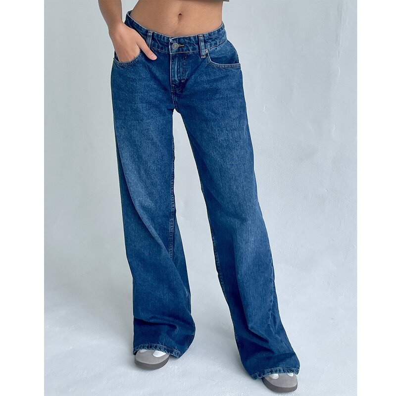Denim Pants Manufacturer - 2025 Women Y2K Loose Straight Low Waist Button Pocket OEM ODM