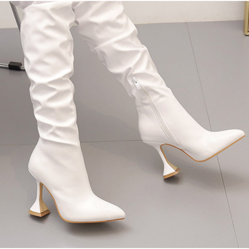 Heels Shoes Manufacturer - Liu Ming 2025 Women Winter Pleated Over Knee Pointed Toe