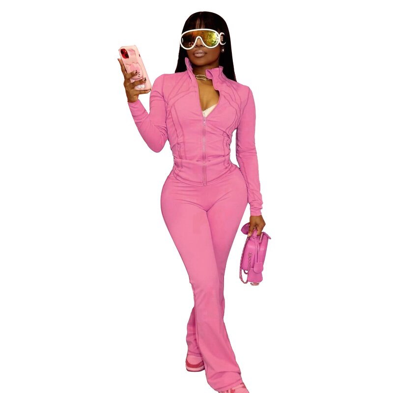 Sports Two Piece Set Manufacturer - Liu Ming 2025 Women Long Sleeve Zipper Jacket + Ankle-Length Pants