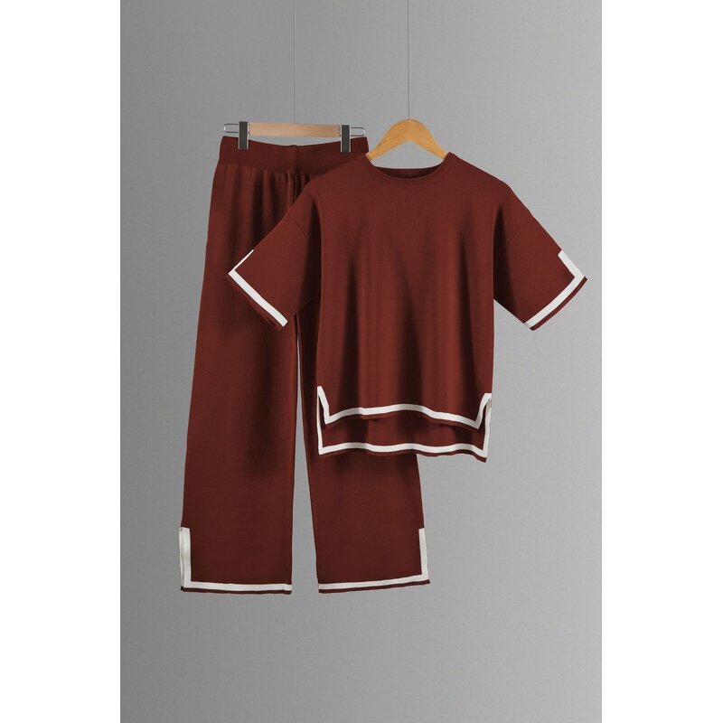 Women Two Piece Set Manufacturer - Liu Ming 2024 Summer O Neck Knitted Top + Wide Leg Pants