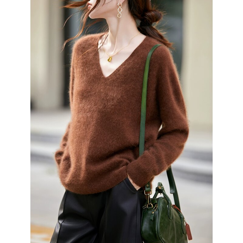 Knit Pullover Sweater Manufacturer - 2026 Women V-Neck Oversized Soft Thick Warm Winter Casual