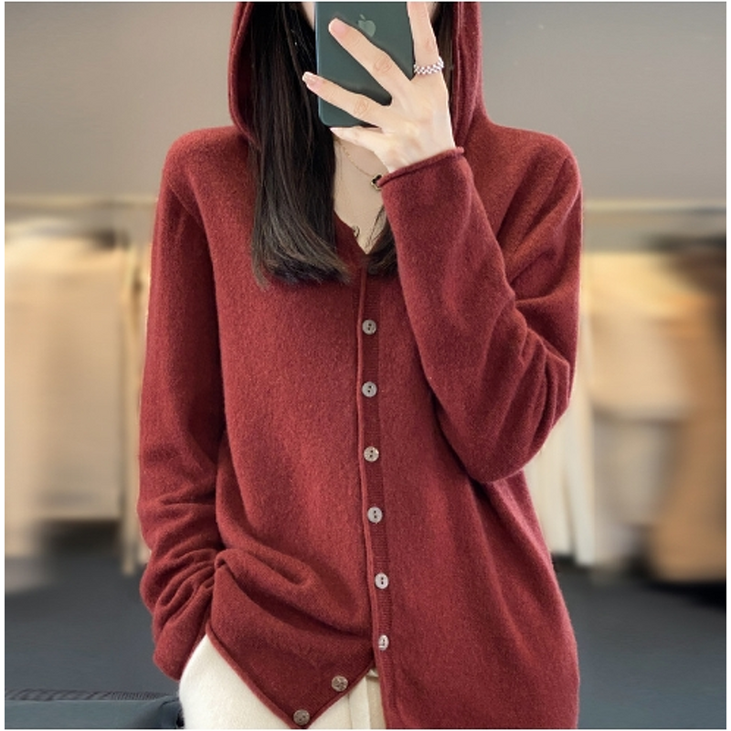 Hoodie Cardigan Manufacturer - Liu Ming 2025 Women Autumn Winter 100% Wool Loose Knitted
