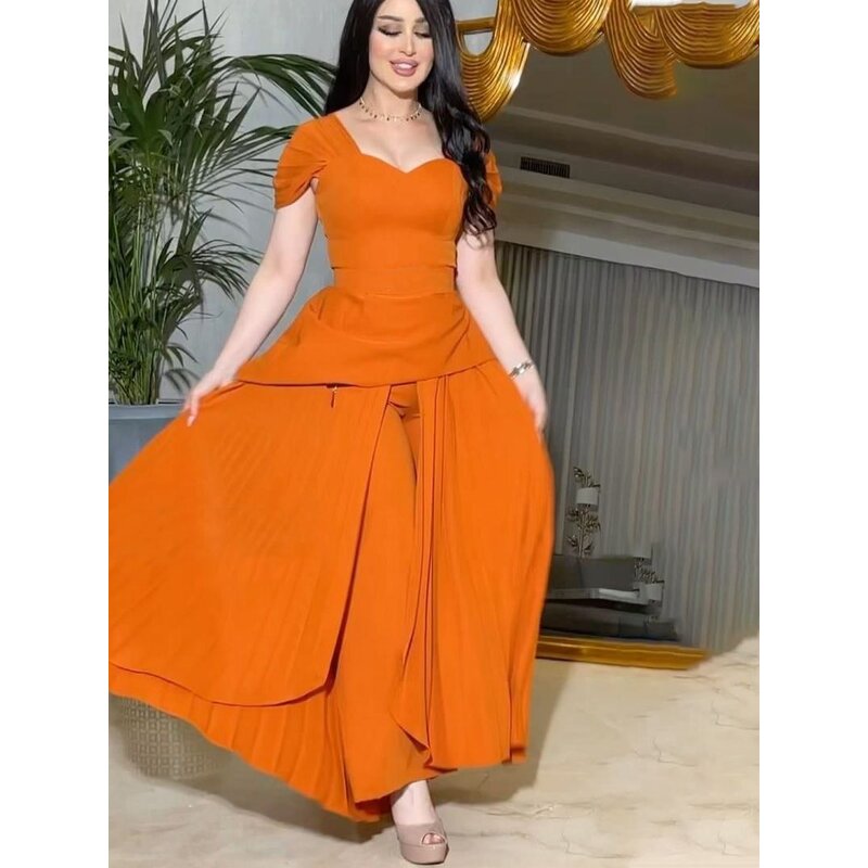 Abayas Kaftan Jumpsuit Manufacturer - Liu Ming Women Muslim Morocco Dubai Pleated Short Sleeve