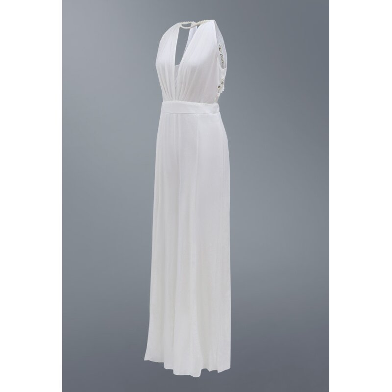 Formal Jumpsuits Manufacturer - Liu Ming Women Sexy V Neck Wide Leg Sleeveless Backless