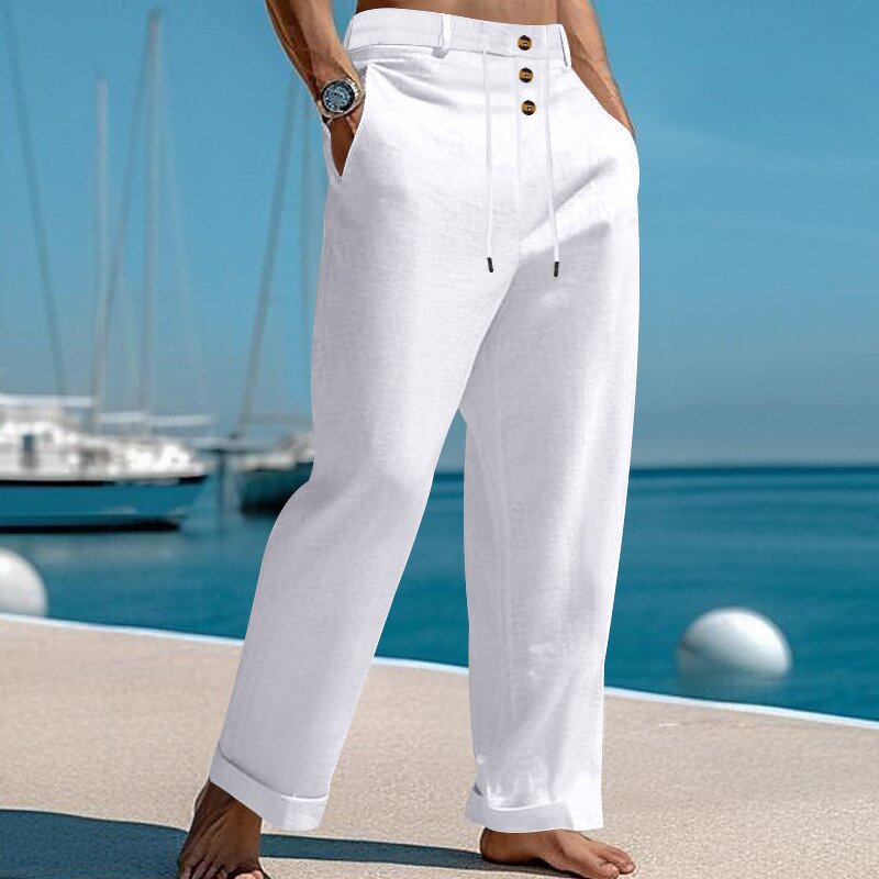 Linen Pants Manufacturer - Cheap Trending Men Summer Beach Loose Straight Breathable