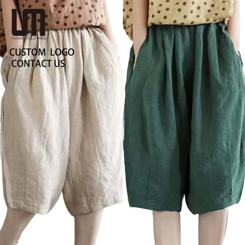 Wide Leg Trousers Manufacturer - 2025 Women Elastic Waist Summer Breathable Loose Cotton Palazzo