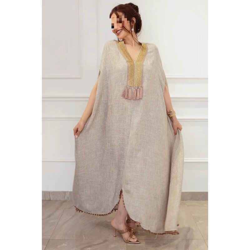 Abaya Dress Manufacturer - Middle Eastern Women Autumn Winter V-Neck Full Sleeves Loose Modest