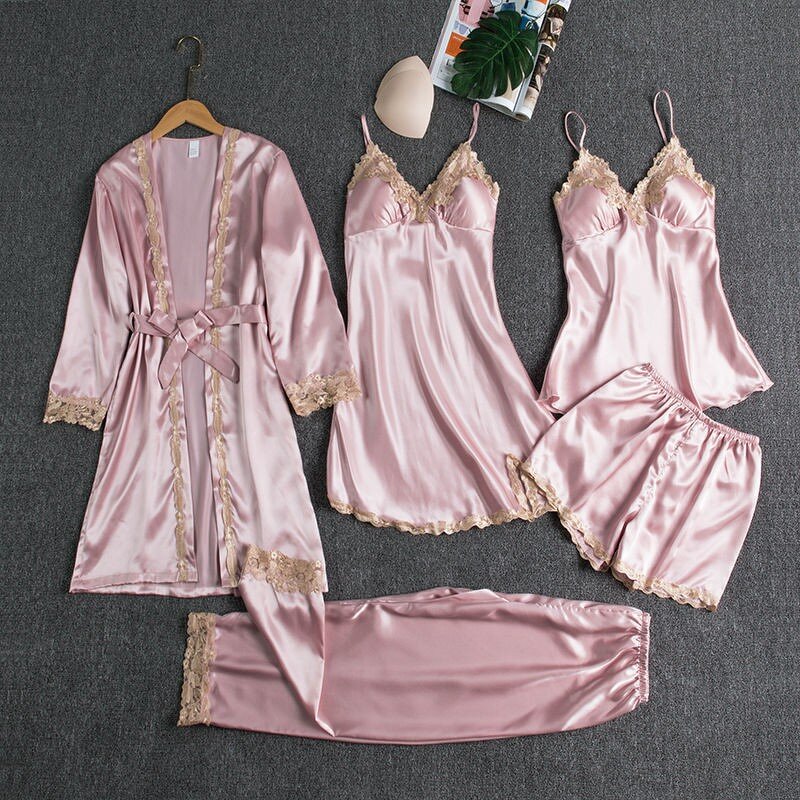Pajama Set Manufacturer - Liu Ming 2025 Women Elegant Satin Lace Patchwork Loose Nightwear