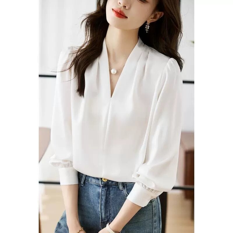 V-Neck Blouse Manufacturer - Women Solid Button Front Design Mature Spring Autumn Summer